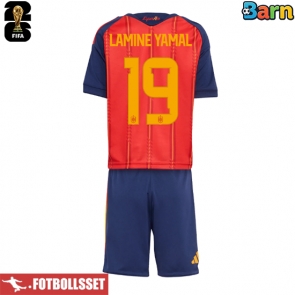 Spanien Lamine Yamal #19 Hemmatröja Barn VM 2026 Kortärmad (+ Korta byxor)