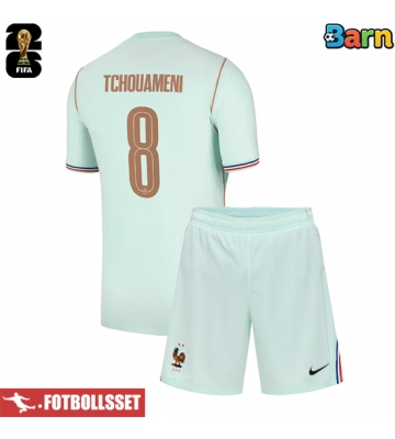 Frankrike Aurelien Tchouameni #8 Bortatröja Barn VM 2026 Kortärmad (+ Korta byxor)