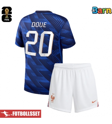 Frankrike Desire Doue #20 Hemmatröja Barn VM 2026 Kortärmad (+ Korta byxor)