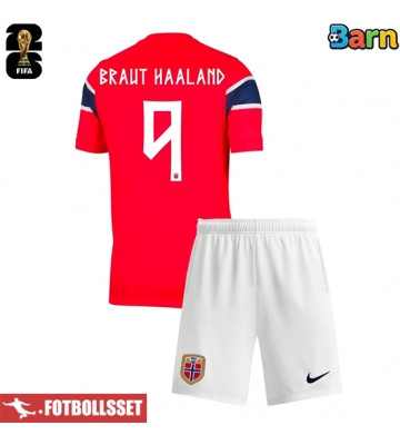 Norge Erling Haaland #9 Hemmatröja Barn VM 2026 Kortärmad (+ Korta byxor)
