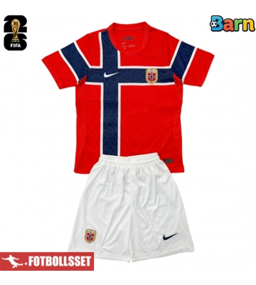 Norge Hemmatröja Barn VM 2026 Kortärmad (+ Korta byxor)
