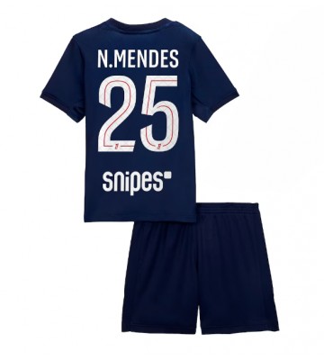 Paris Saint-Germain Nuno Mendes #25 Hemmatröja Barn 2025-26 Kortärmad (+ Korta byxor)