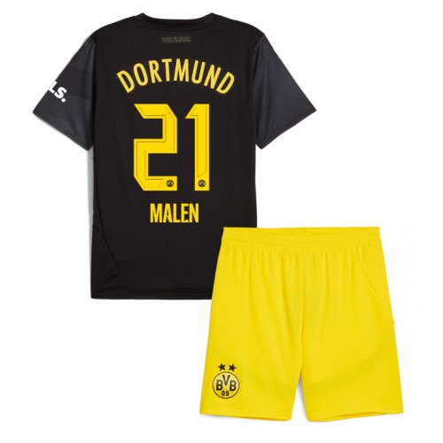 Borussia Dortmund Donyell Malen #21 Bortatröja Barn 2024-25 Kortärmad (+ Korta byxor)