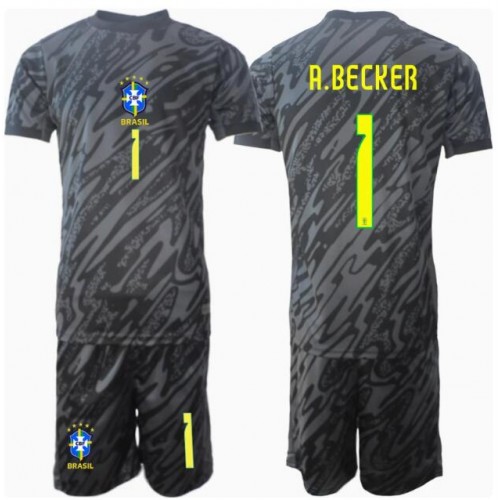 Brasilien Alisson Becker #1 Målvakt Bortatröja Barn Copa America 2024 Kortärmad (+ Korta byxor)