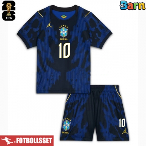 Brasilien Vinicius Junior #10 Bortatröja Barn VM 2026 Kortärmad (+ Korta byxor)