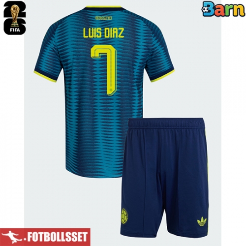 Colombia Luis Diaz #7 Bortatröja Barn VM 2026 Kortärmad (+ Korta byxor)