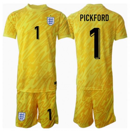 England Jordan Pickford #1 Målvakt Bortatröja Barn EM 2024 Kortärmad (+ Korta byxor)