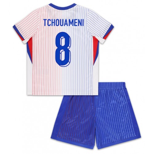 Frankrike Aurelien Tchouameni #8 Bortatröja Barn EM 2024 Kortärmad (+ Korta byxor)