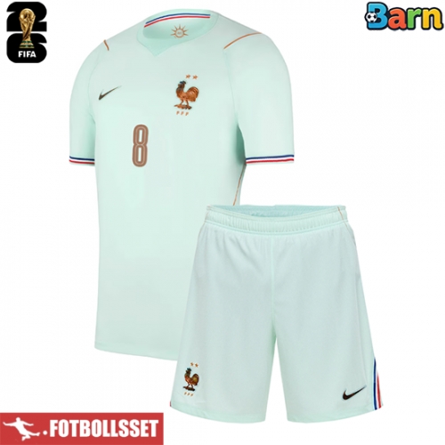 Frankrike Aurelien Tchouameni #8 Bortatröja Barn VM 2026 Kortärmad (+ Korta byxor)