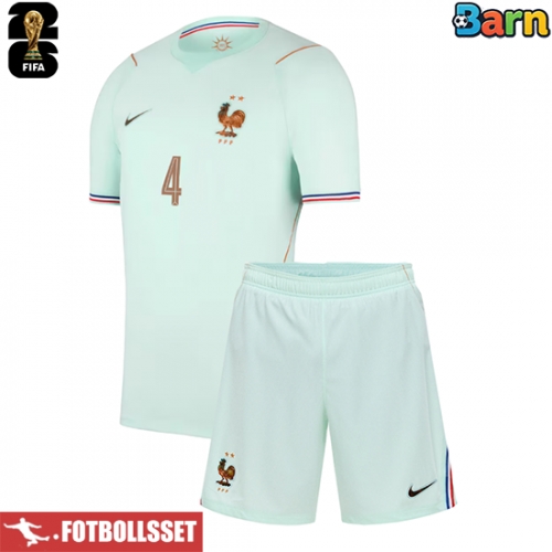 Frankrike Dayot Upamecano #4 Bortatröja Barn VM 2026 Kortärmad (+ Korta byxor)