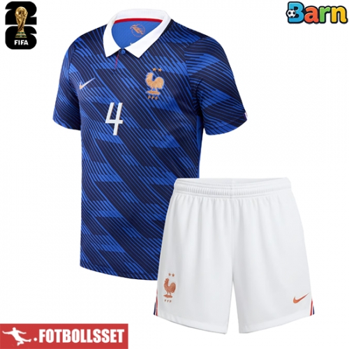 Frankrike Dayot Upamecano #4 Hemmatröja Barn VM 2026 Kortärmad (+ Korta byxor)