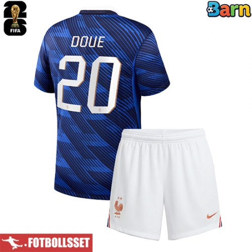 Frankrike Desire Doue #20 Hemmatröja Barn VM 2026 Kortärmad (+ Korta byxor)