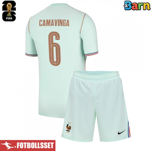 Frankrike Eduardo Camavinga #6 Bortatröja Barn VM 2026 Kortärmad (+ Korta byxor)