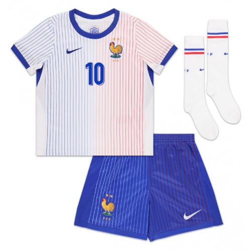 Frankrike Kylian Mbappe #10 Bortatröja Barn EM 2024 Kortärmad (+ Korta byxor)