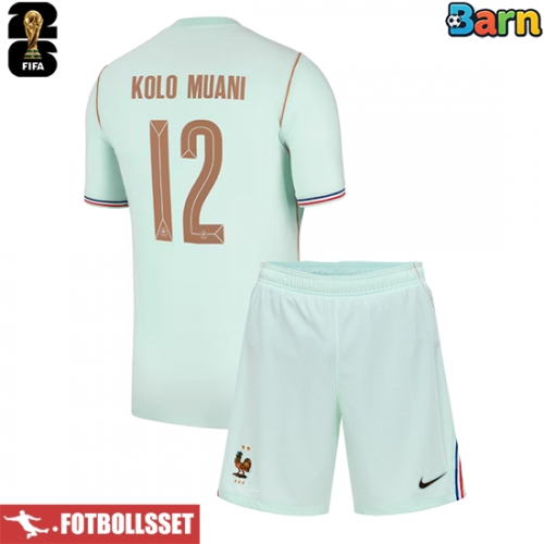 Frankrike Randal Kolo Muani #12 Bortatröja Barn VM 2026 Kortärmad (+ Korta byxor)