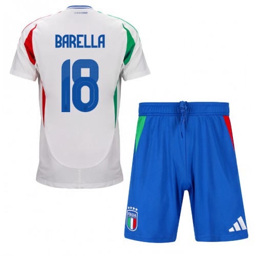 Italien Nicolo Barella #18 Bortatröja Barn EM 2024 Kortärmad (+ Korta byxor)