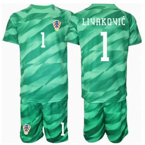 Kroatien Dominik Livakovic #1 Målvakt Bortatröja Barn EM 2024 Kortärmad (+ Korta byxor)
