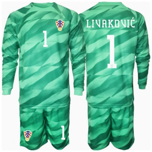 Kroatien Dominik Livakovic #1 Målvakt Bortatröja Barn EM 2024 Långärmad (+ Korta byxor)