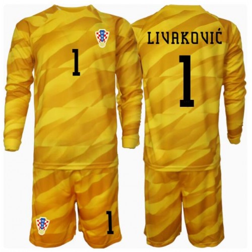 Kroatien Dominik Livakovic #1 Målvakt Hemmatröja Barn EM 2024 Långärmad (+ Korta byxor)
