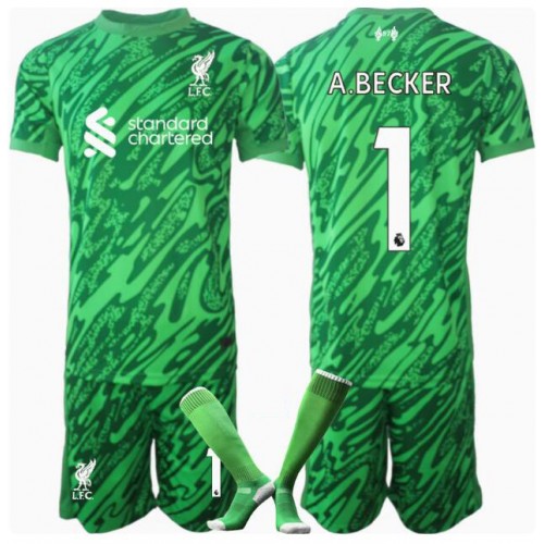 Liverpool Alisson Becker #1 Målvakt Bortatröja Barn 2024-25 Kortärmad (+ Korta byxor)