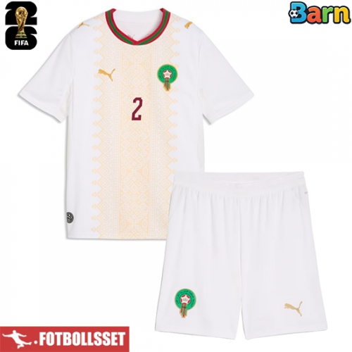 Marocko Achraf Hakimi #2 Bortatröja Barn VM 2026 Kortärmad (+ Korta byxor)