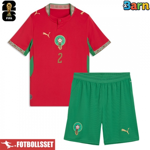Marocko Achraf Hakimi #2 Hemmatröja Barn VM 2026 Kortärmad (+ Korta byxor)