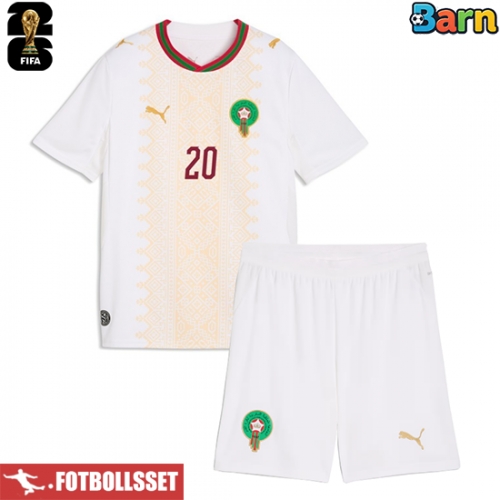 Marocko Ayoub El Kaabi #20 Bortatröja Barn VM 2026 Kortärmad (+ Korta byxor)