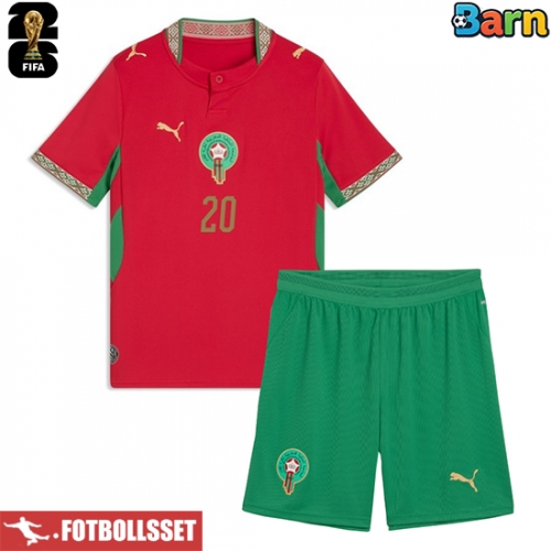 Marocko Ayoub El Kaabi #20 Hemmatröja Barn VM 2026 Kortärmad (+ Korta byxor)