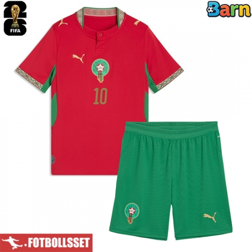 Marocko Brahim Diaz #10 Hemmatröja Barn VM 2026 Kortärmad (+ Korta byxor)