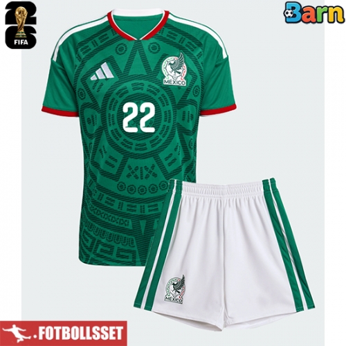 Mexiko Hirving Lozano #22 Hemmatröja Barn VM 2026 Kortärmad (+ Korta byxor)