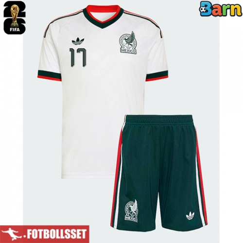 Mexiko Orbelin Pineda #17 Bortatröja Barn VM 2026 Kortärmad (+ Korta byxor)