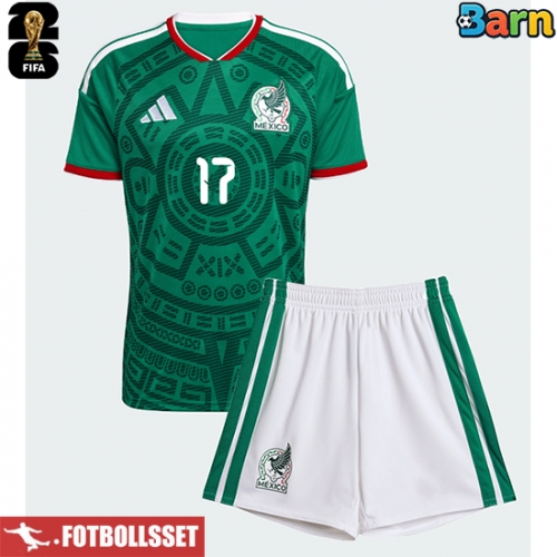 Mexiko Orbelin Pineda #17 Hemmatröja Barn VM 2026 Kortärmad (+ Korta byxor)