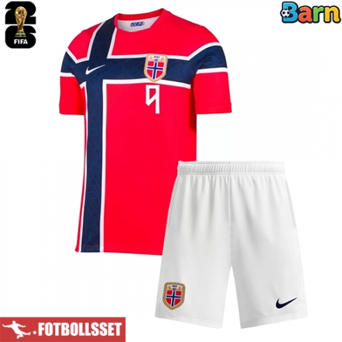 Norge Erling Haaland #9 Hemmatröja Barn VM 2026 Kortärmad (+ Korta byxor)