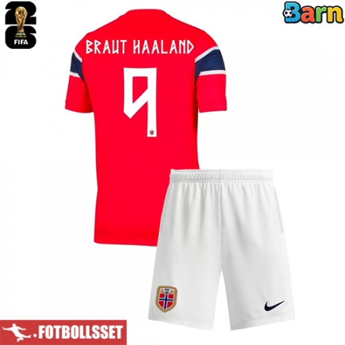 Norge Erling Haaland #9 Hemmatröja Barn VM 2026 Kortärmad (+ Korta byxor)