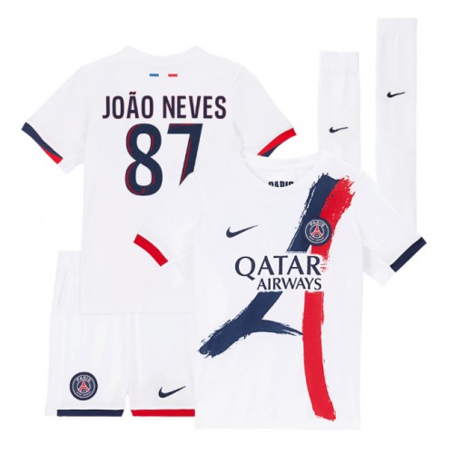 Paris Saint-Germain Joao Neves #87 Bortatröja Barn 2024-25 Kortärmad (+ Korta byxor)