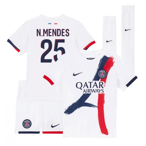 Paris Saint-Germain Nuno Mendes #25 Bortatröja Barn 2025-26 Kortärmad (+ Korta byxor)