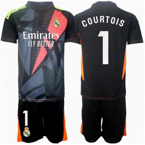 Real Madrid Thibaut Courtois #1 Målvakt Bortatröja Barn 2024-25 Kortärmad (+ Korta byxor)