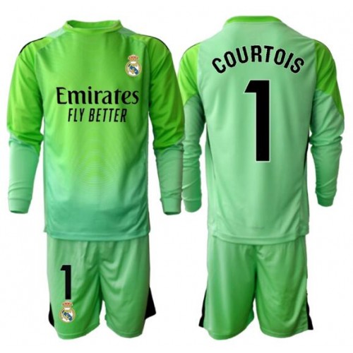 Real Madrid Thibaut Courtois #1 Målvakt Bortatröja Barn 2025-26 Långärmad (+ Korta byxor)