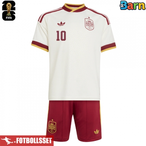 Spanien Dani Olmo #10 Bortatröja Barn VM 2026 Kortärmad (+ Korta byxor)