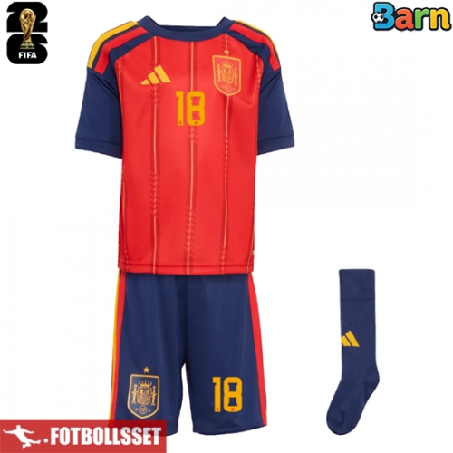 Spanien Martin Zubimendi #18 Hemmatröja Barn VM 2026 Kortärmad (+ Korta byxor)