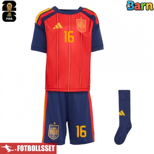 Spanien Rodri Hernandez #16 Hemmatröja Barn VM 2026 Kortärmad (+ Korta byxor)
