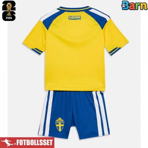 Sverige Hemmatröja Barn VM 2026 Kortärmad (+ Korta byxor)
