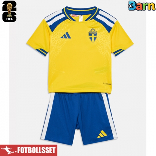 Sverige Hemmatröja Barn VM 2026 Kortärmad (+ Korta byxor)